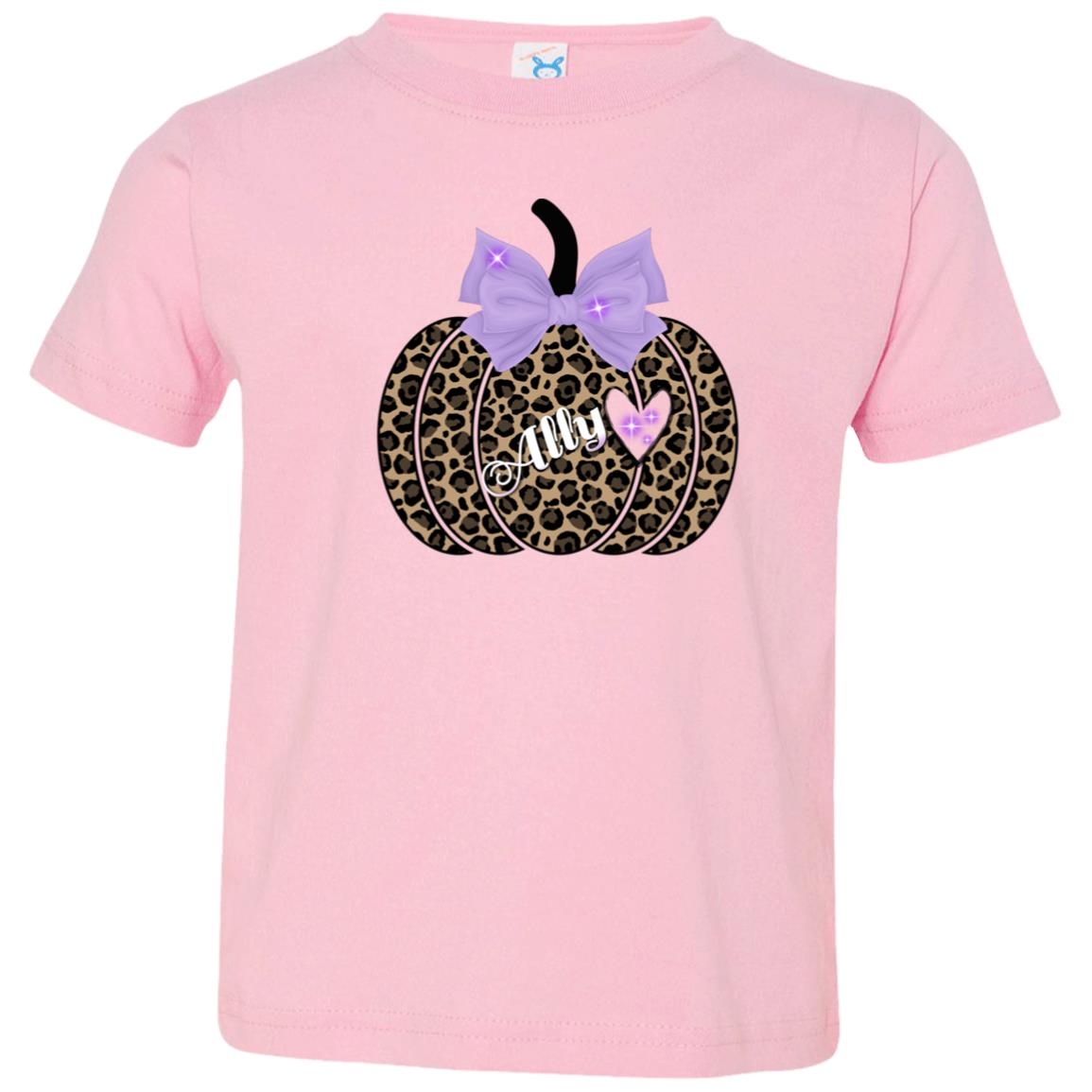 Personalized Cheetah Print Pumpkin Toddler  T-Shirt