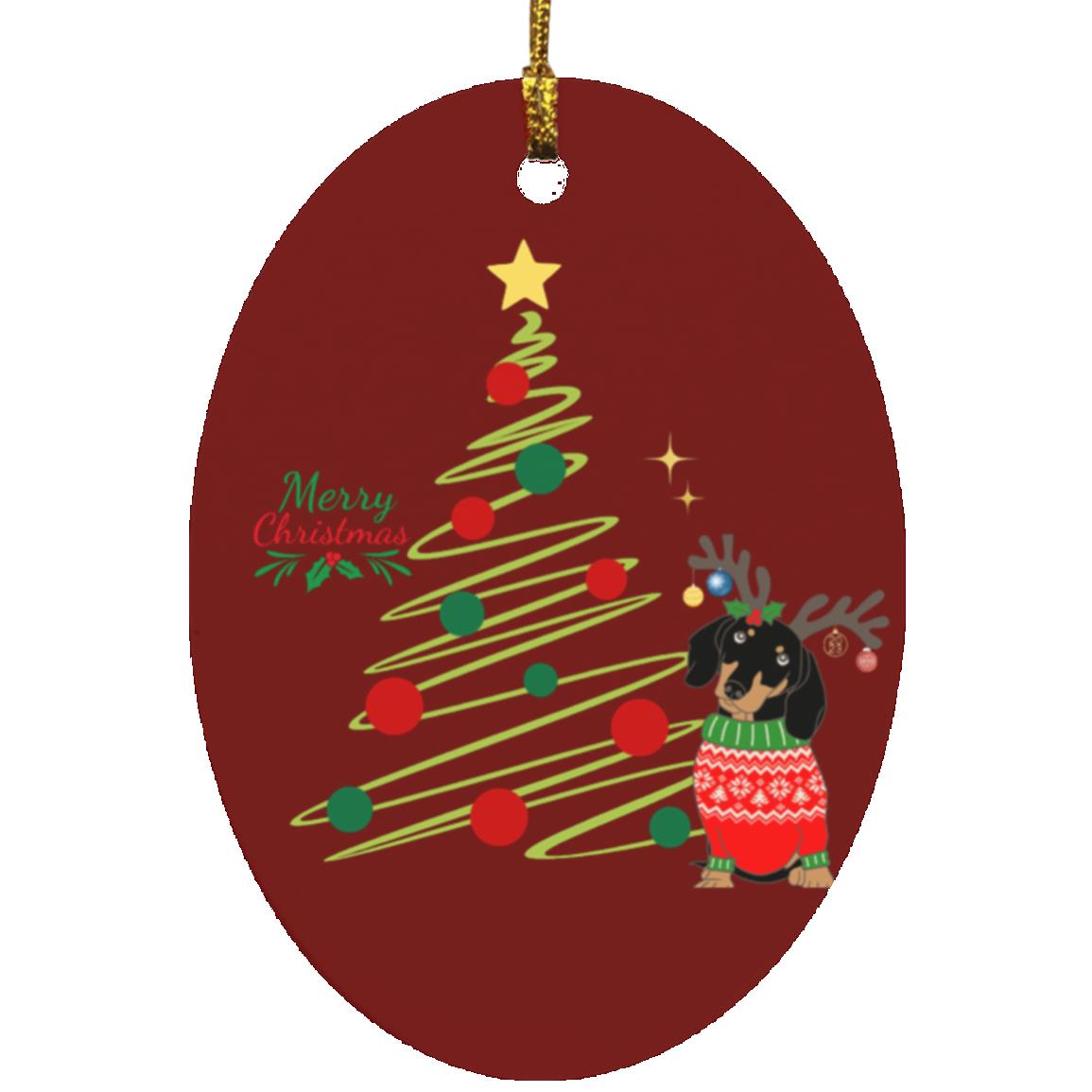 Dashchund Black and Tan Oval Ornament