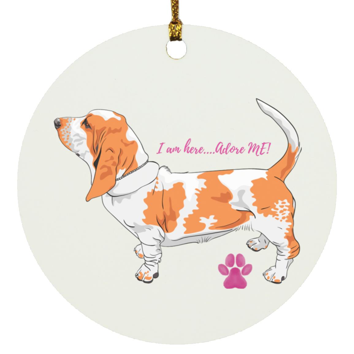 Basset Hound Adorable Pink Writing Circle Ornament