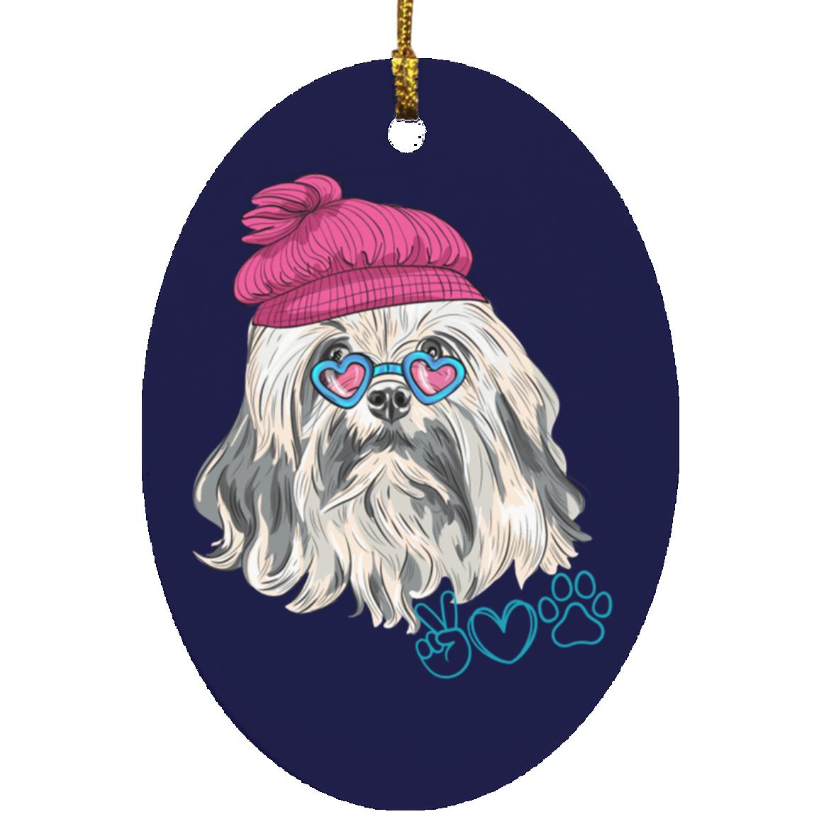 Peace and Love Dog Oval Ornament