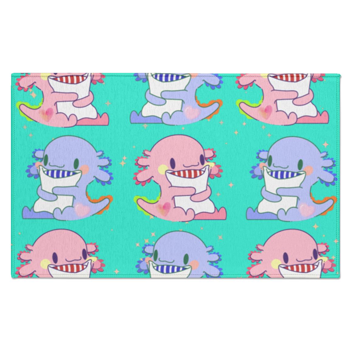 Axolotl pattern Indoor Rug with a non skid back. Axolotls in pink and blue with a cute pattern