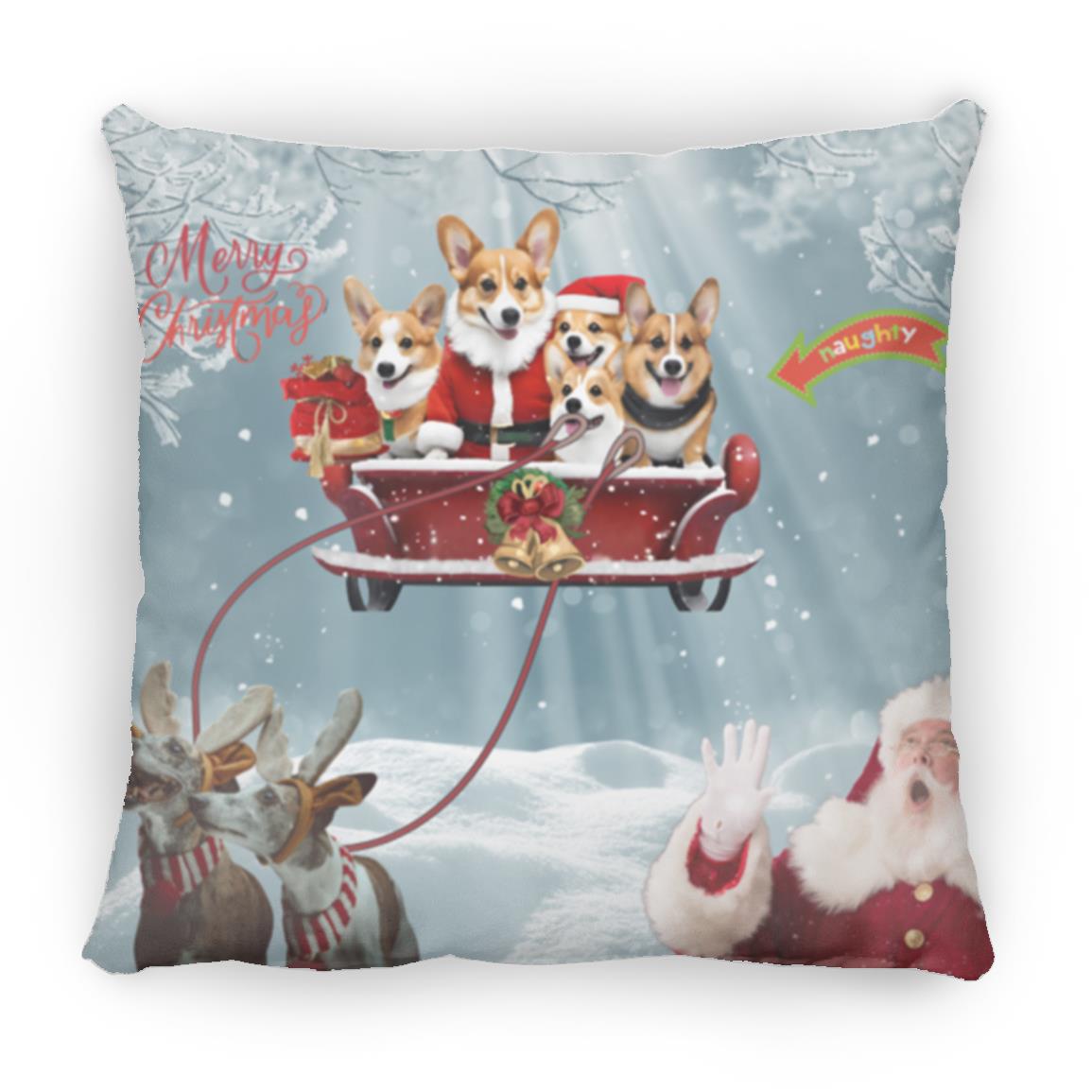 Naughty Christmas Corgi Medium Square Pillow