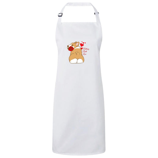 Apron with a Corgi on the front that says "nothing butt love"