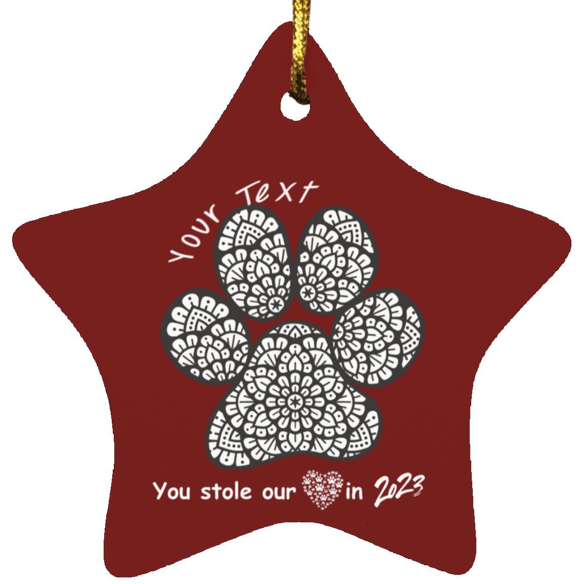 Dog Mandala style Stole Our Hearts Star Ornament 2023- FREE PERSONALIZATION