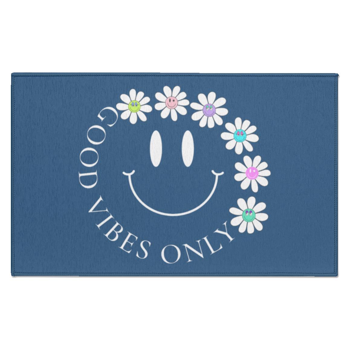 Good Vibes Only Indoor Doormat- Can be used as Bath Mat, Rug or Door Mat! Fun Smiley face design