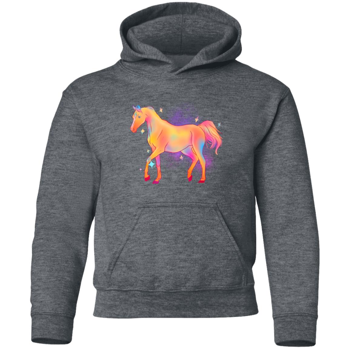 Horse in pinks, purples, yellow, greens, blue and more Youth Pullover Hoodie