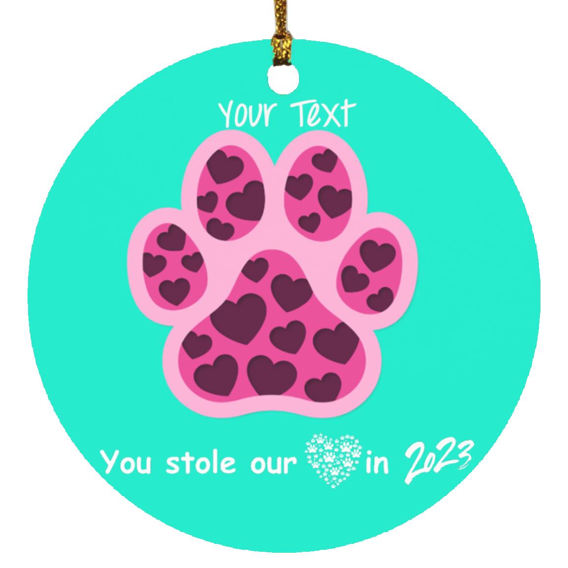 Dog Stole My Heart Christmas Ornament- FREE PERSONALIZATION