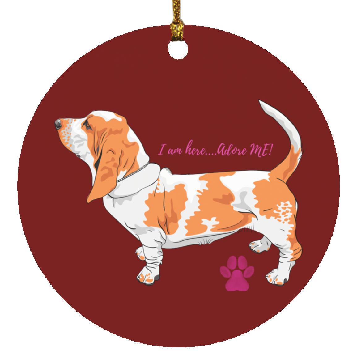 Basset Hound Adorable Pink Writing Circle Ornament