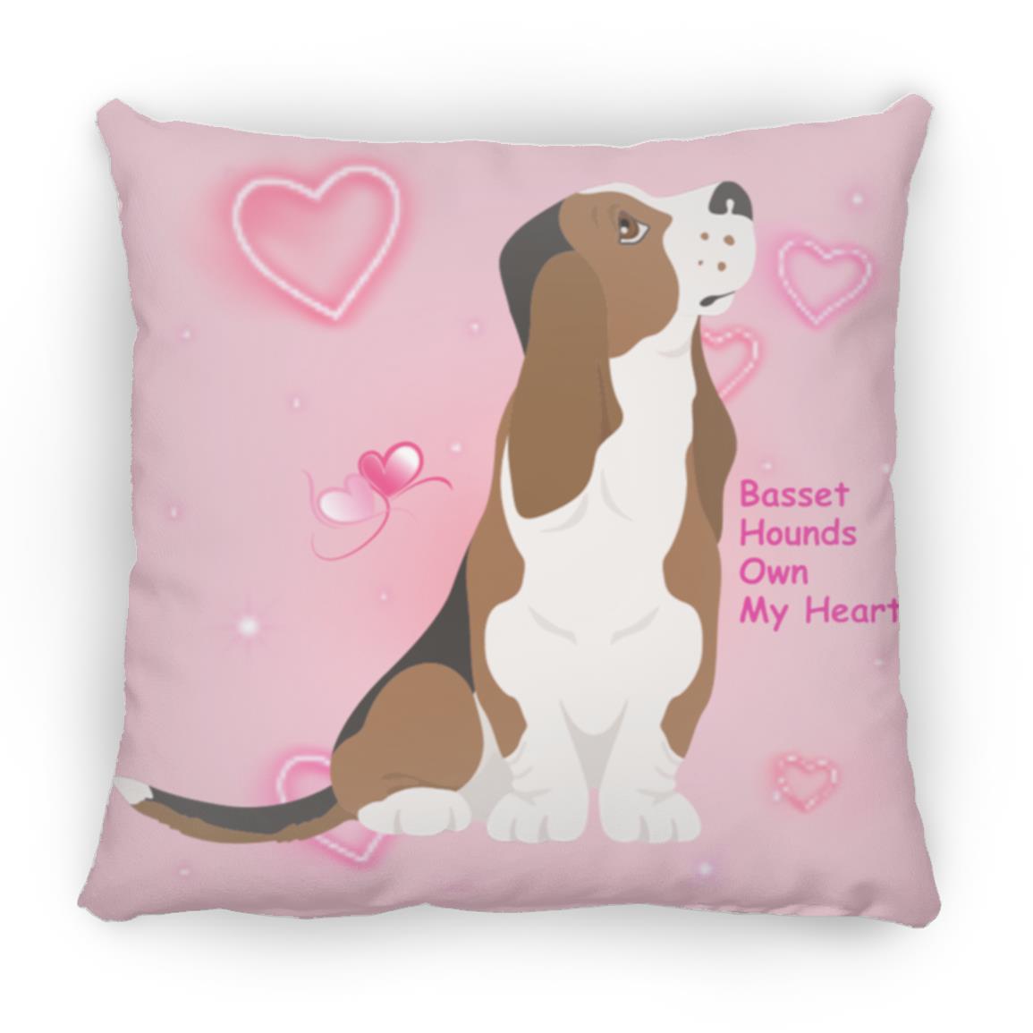 Basset Hound Throw Pillow with hearts Square Pillow