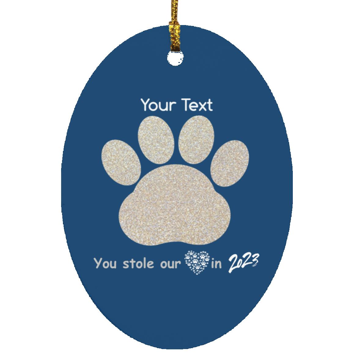 Glittery Paw Print in an Oval Christmas Ornament- FREE PERSONALIZATION