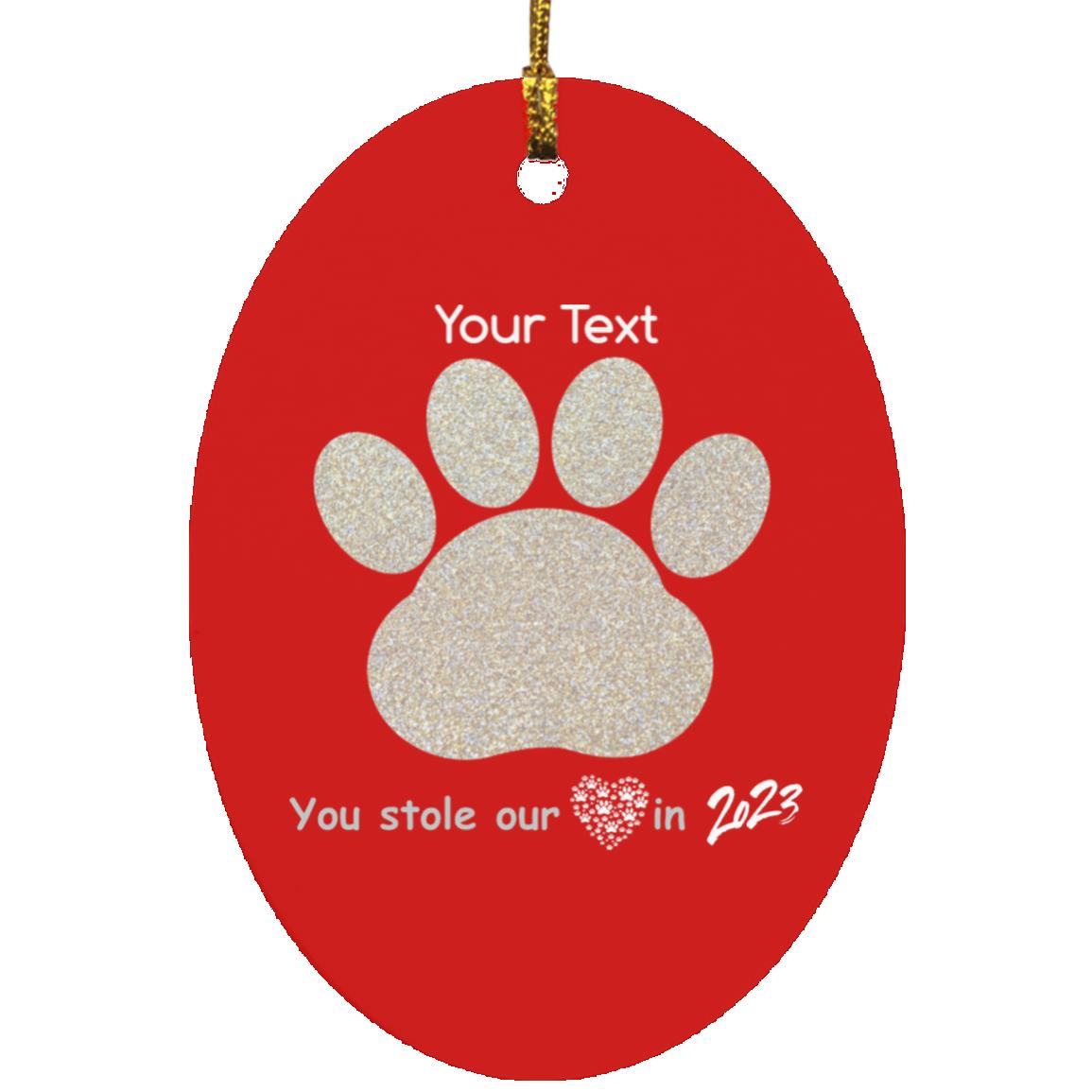 Glittery Paw Print in an Oval Christmas Ornament- FREE PERSONALIZATION