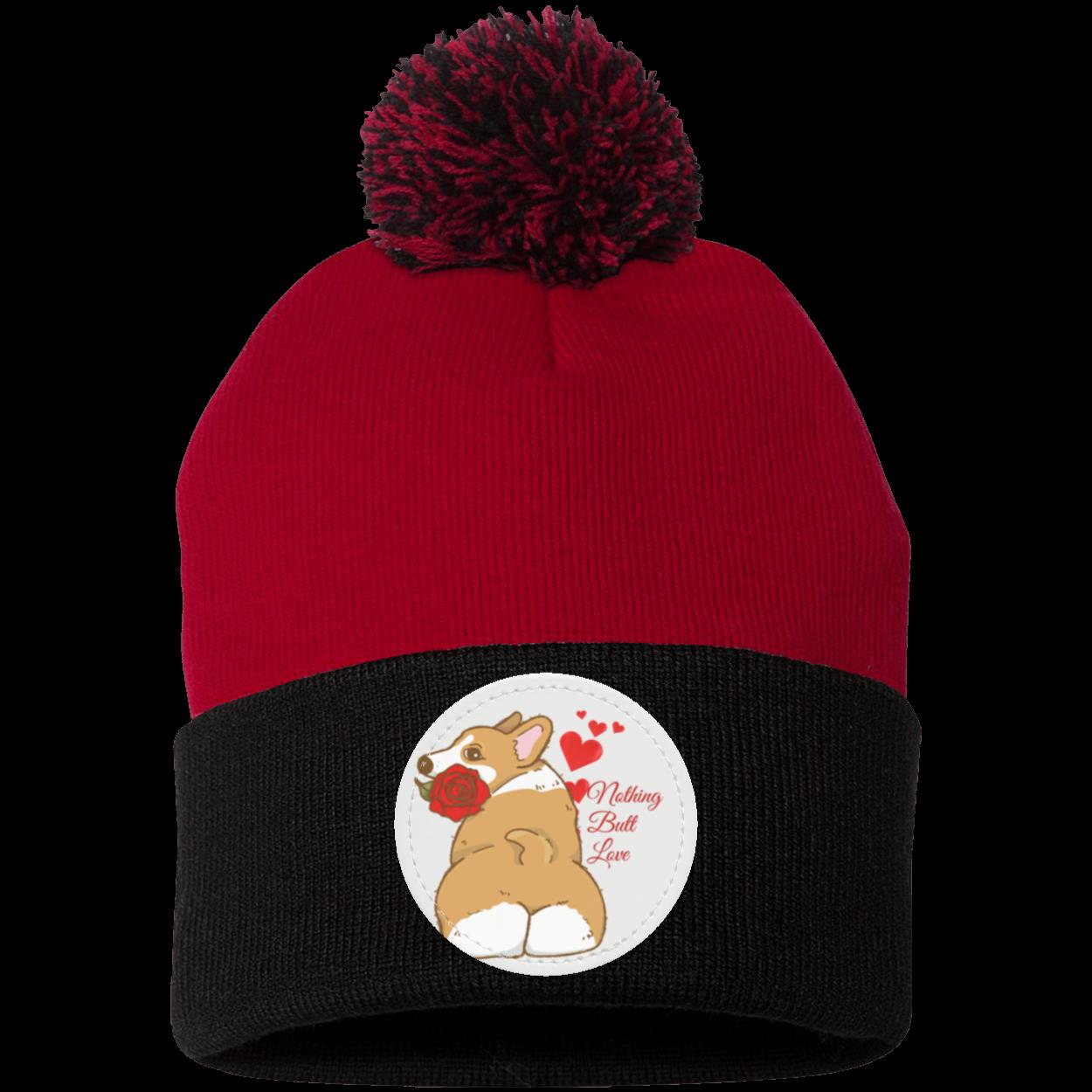 Corgi Adorable Pom Pom Knit Hat that says "Nothing butt love"