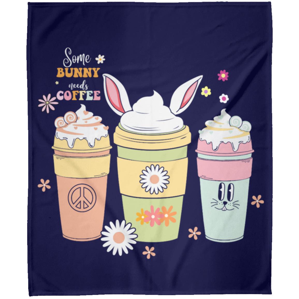 Some Bunny Needs Coffee Fleece Blanket - Adorable Bunny Cup Design - 50 x 60 Inches