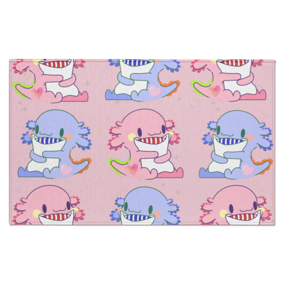 Axolotl pattern Indoor Rug with a non skid back. Axolotls in pink and blue with a cute pattern