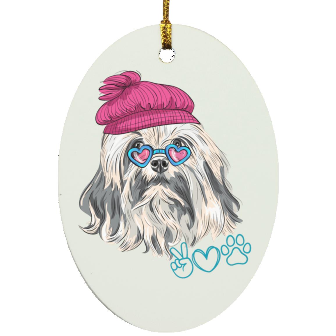 Peace and Love Dog Oval Ornament