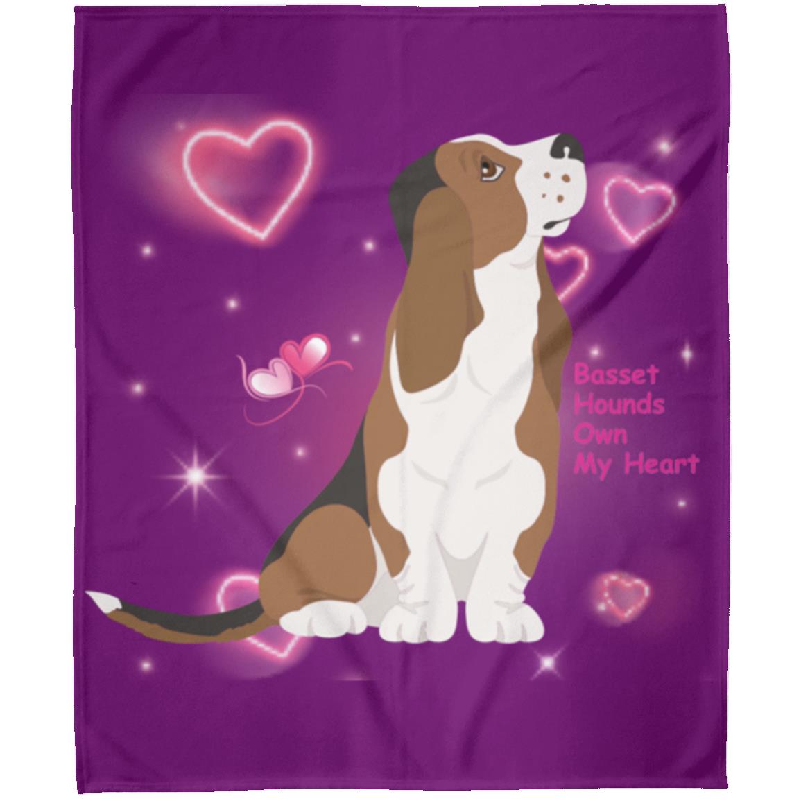 Basset Hound heart Fleece Blanket 50x60, pefect gift for Valentines Day and use all year!