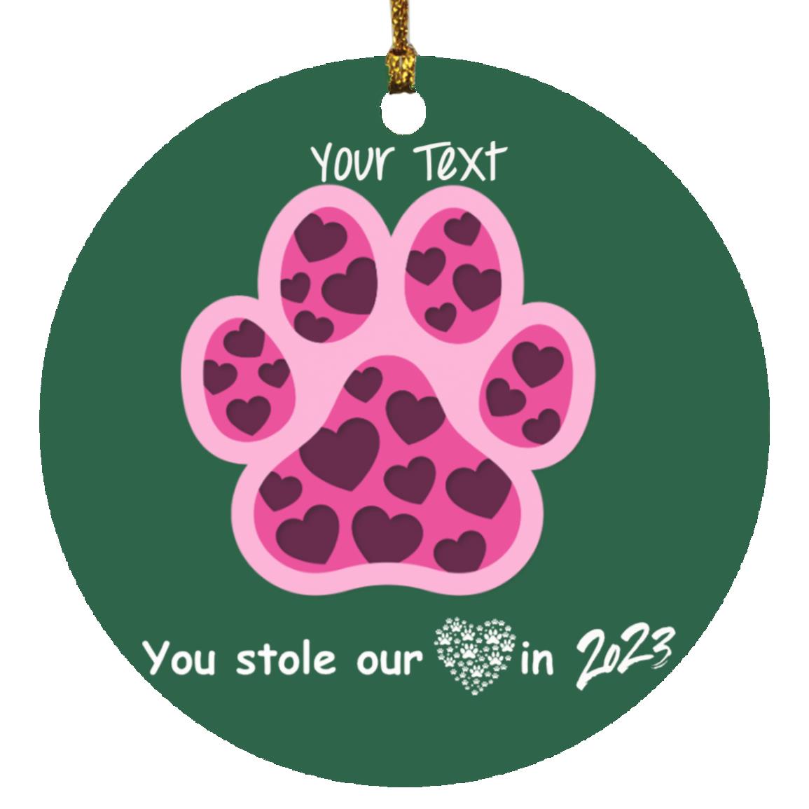 Dog Stole My Heart Christmas Ornament- FREE PERSONALIZATION