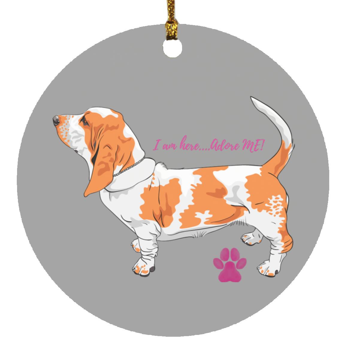 Basset Hound Adorable Pink Writing Circle Ornament