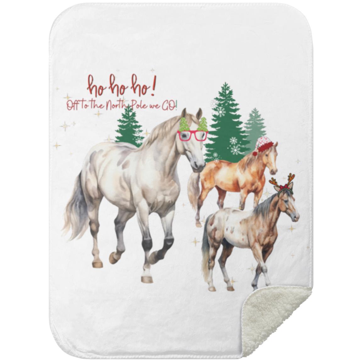 Christmas Blanket with Horses Premium Sherpa Blanket 30x40