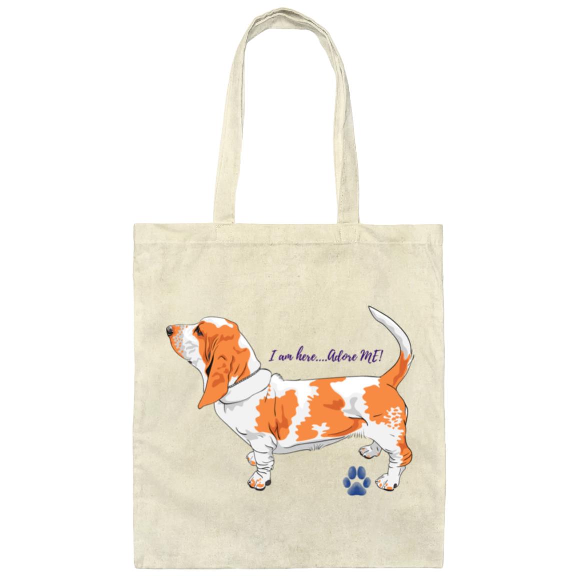 Basset Hound Adore Me Blue writing Canvas Tote Bag