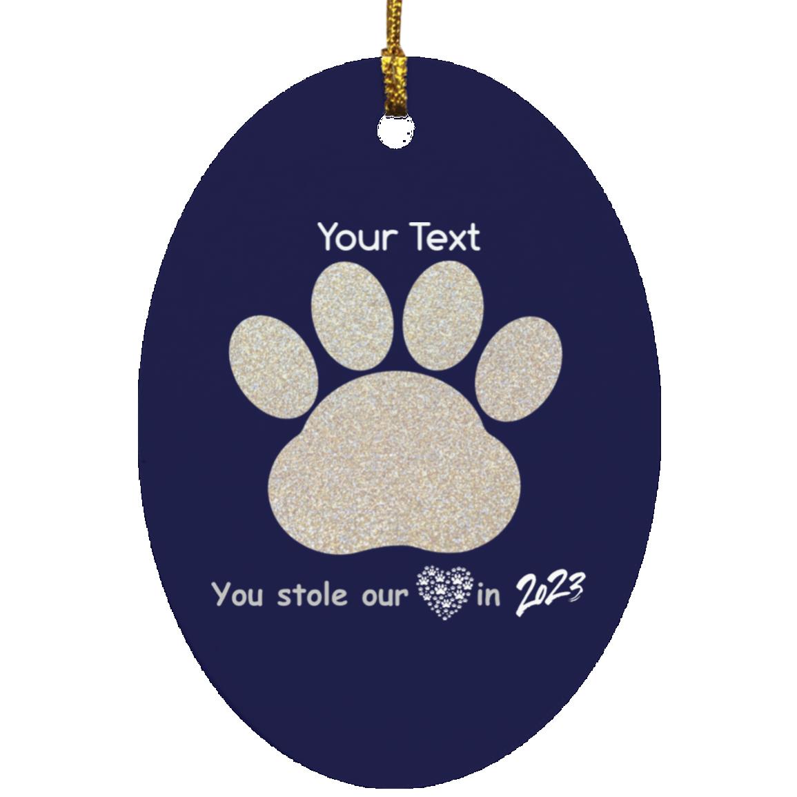 Glittery Paw Print in an Oval Christmas Ornament- FREE PERSONALIZATION