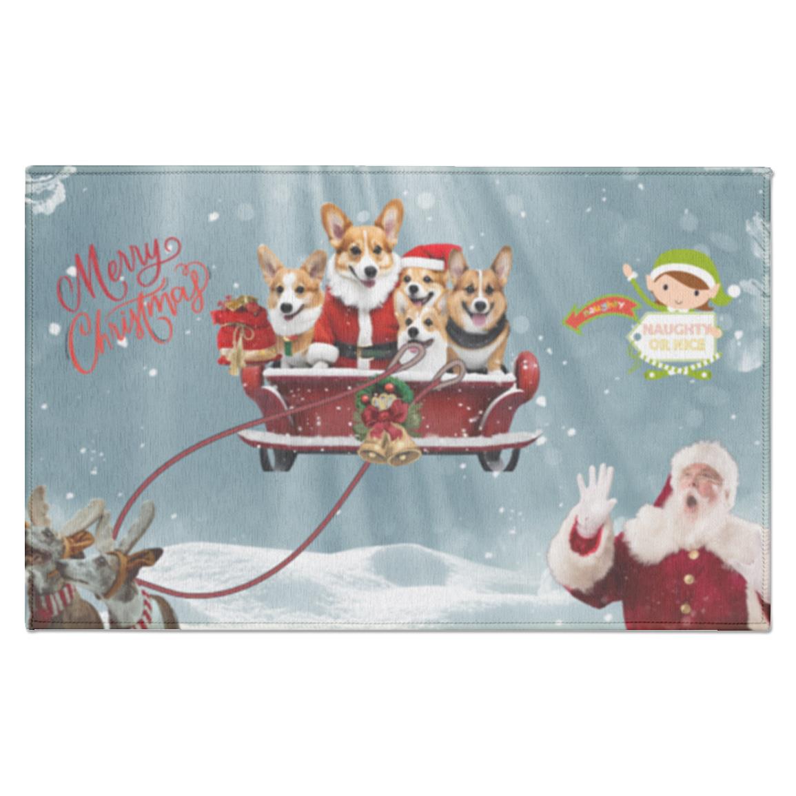 Naughty Christmas Corgi indoor Doormat