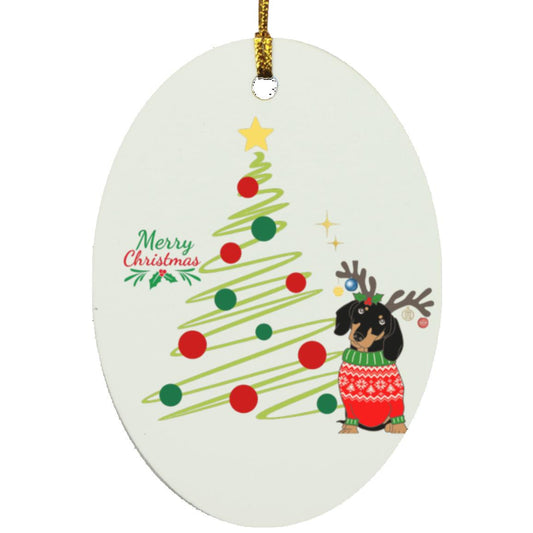 Dashchund Black and Tan Oval Ornament