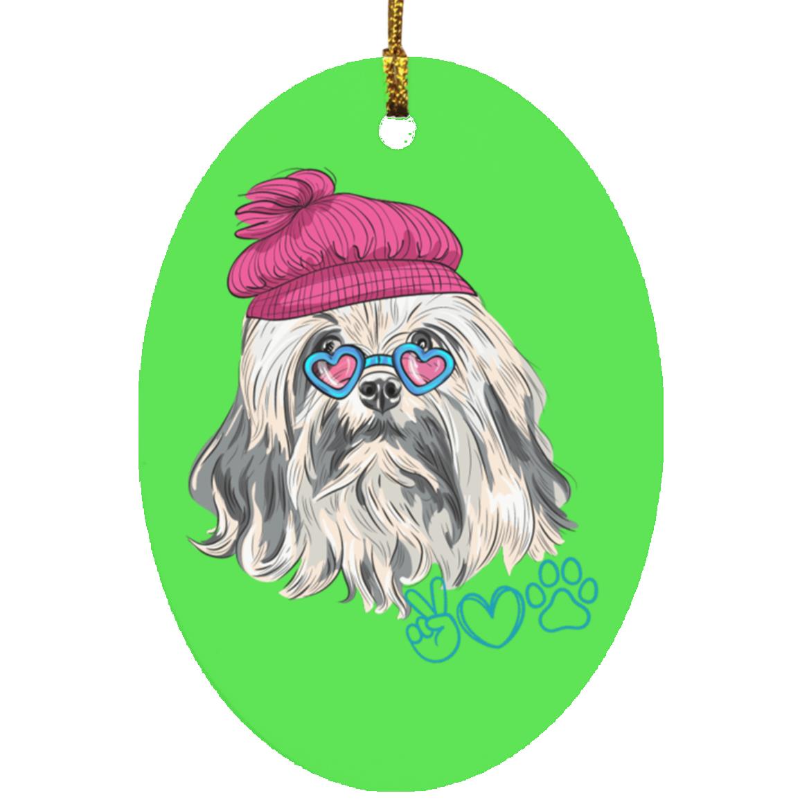 Peace and Love Dog Oval Ornament