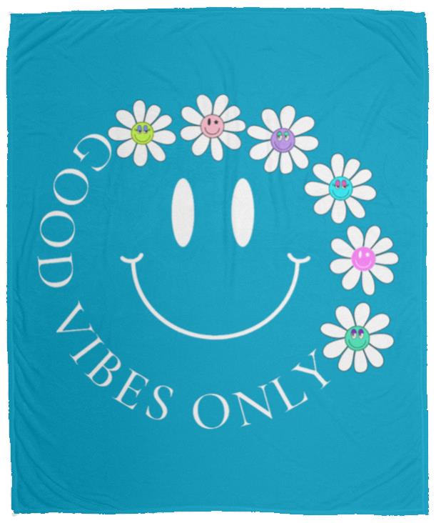 Good Vibes Only Flower Plush Fleece Blanket - 50x60! Popular with Tweens and Teens. Free Shipping