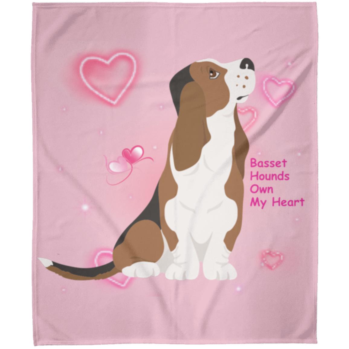 Basset Hound heart Fleece Blanket 50x60, pefect gift for Valentines Day and use all year!