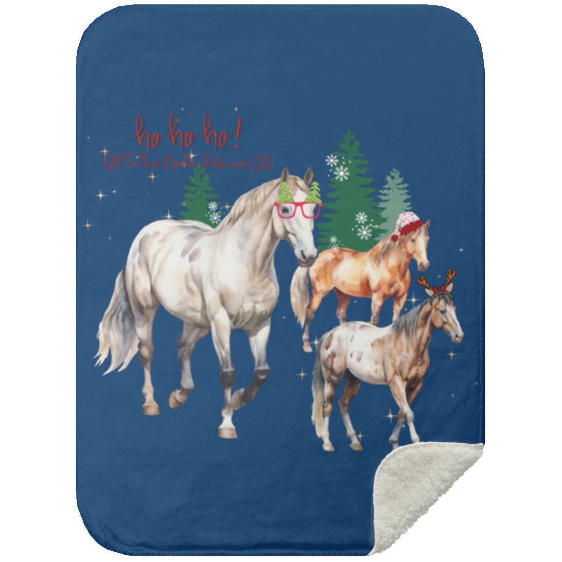 Christmas Blanket with Horses Premium Sherpa Blanket 30x40