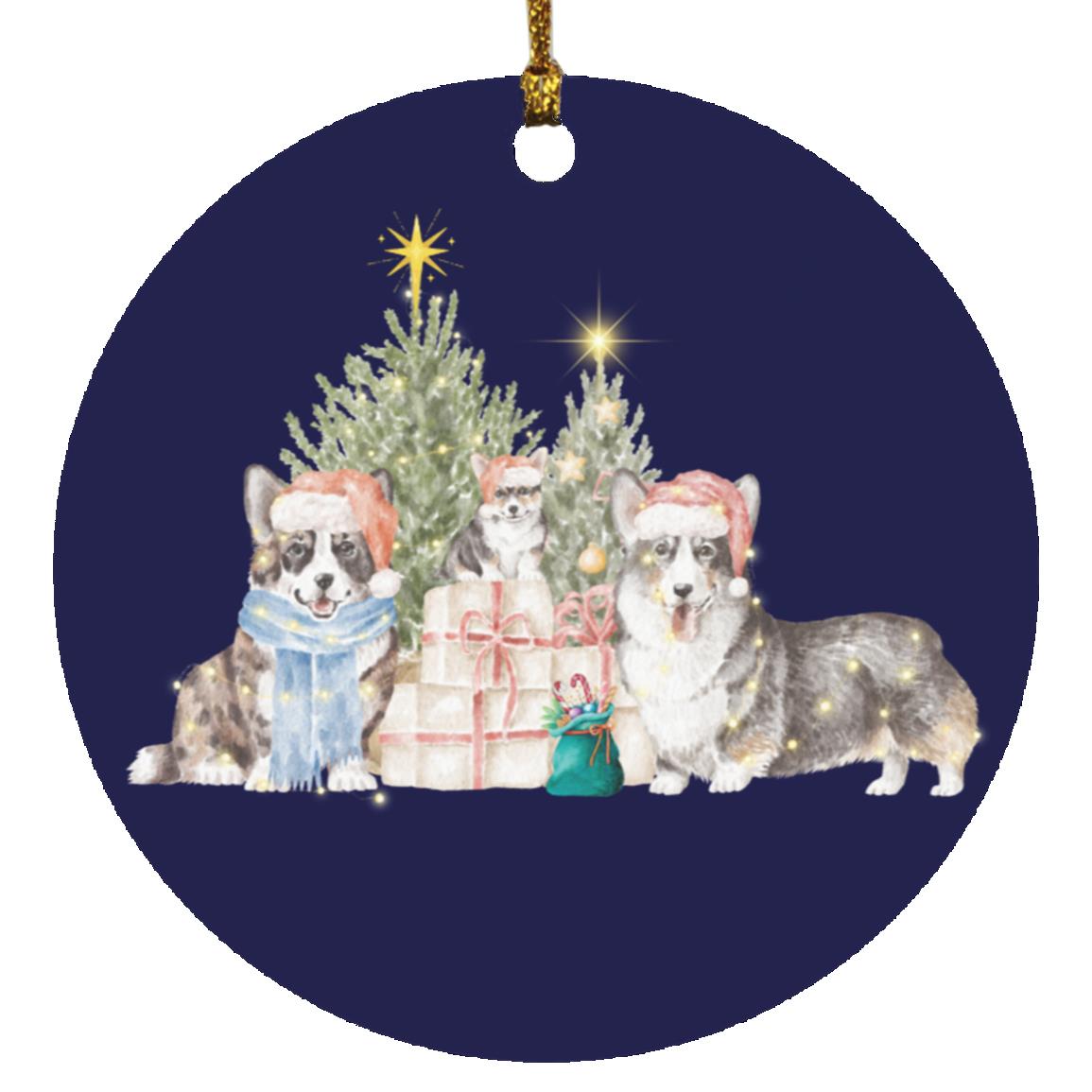 Black and White Corgi Circle Ornament- Featuring 3 adorable Corgis