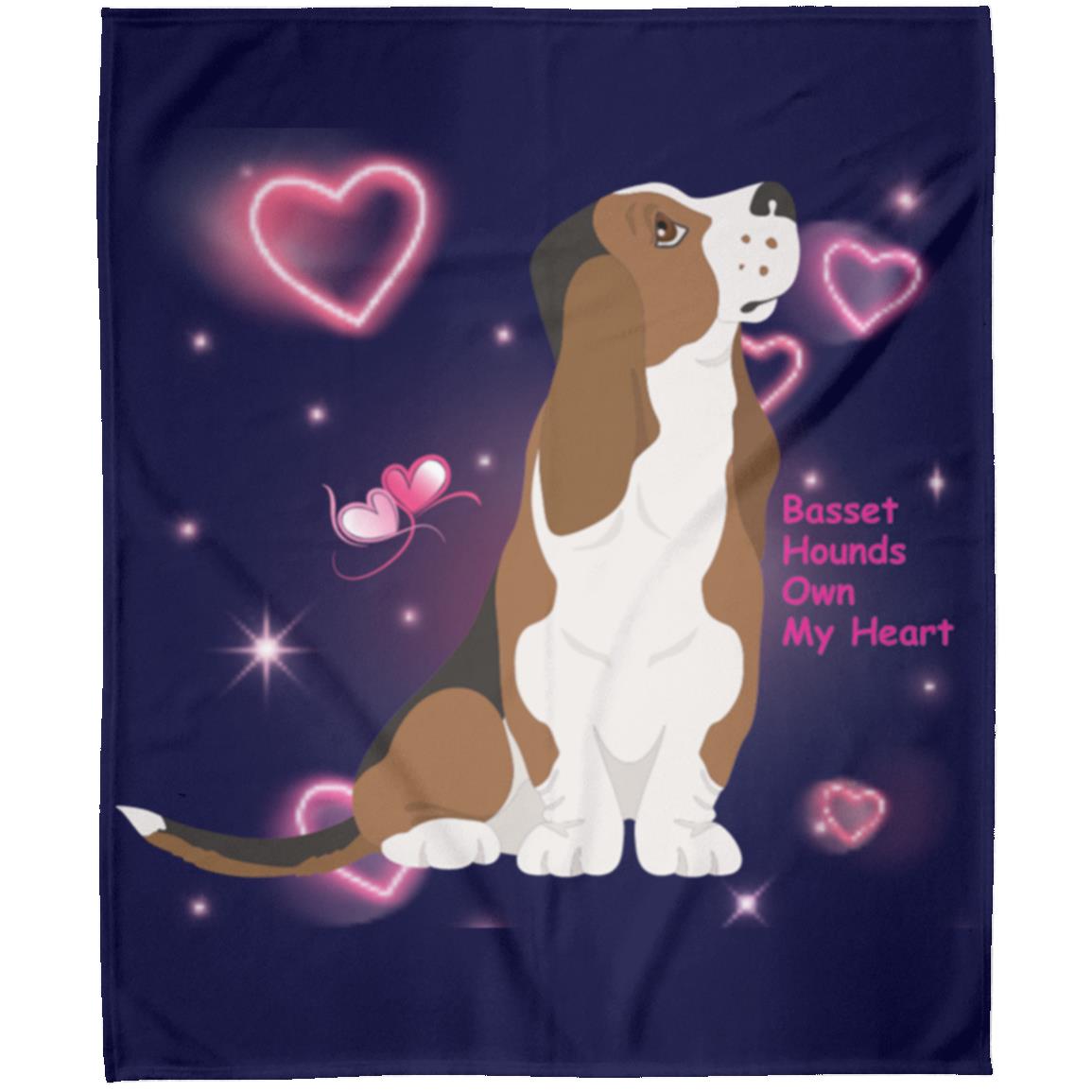 Basset Hound heart Fleece Blanket 50x60, pefect gift for Valentines Day and use all year!