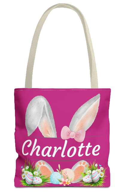 Personalized Easter Tote Bag in 2 sizes. Easter Egg Hunting & carry all your Easter swag