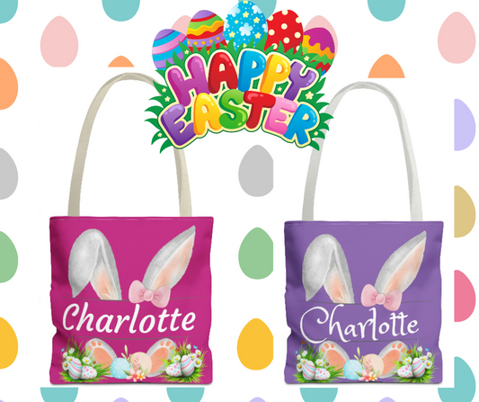 Personalized Easter Tote Bag in 2 sizes. Easter Egg Hunting & carry all your Easter swag