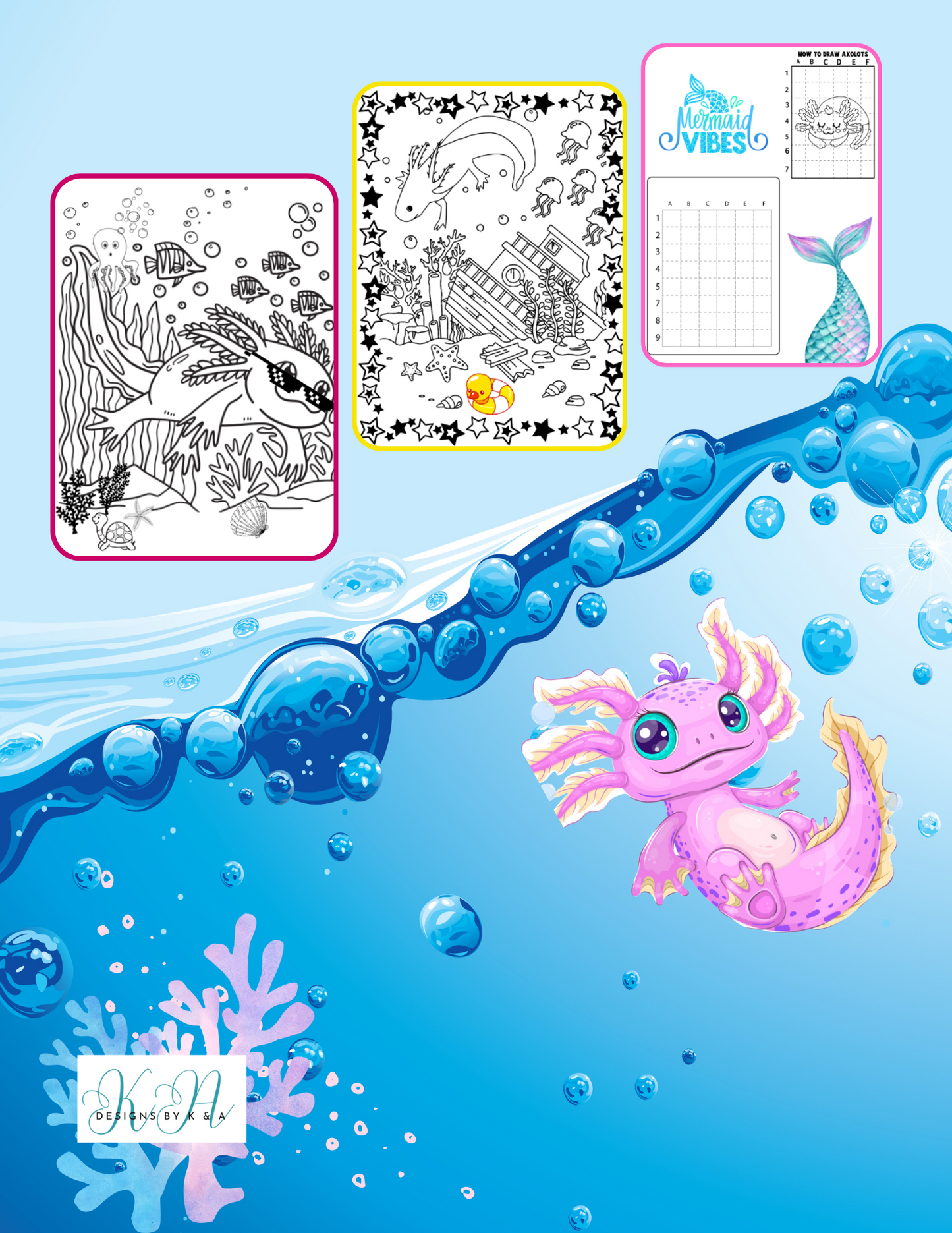 Axolotl Coloring & Learn to Draw Book for Kids and Teens. Over 50 coloring pages plus Bonus Drawing Pages.