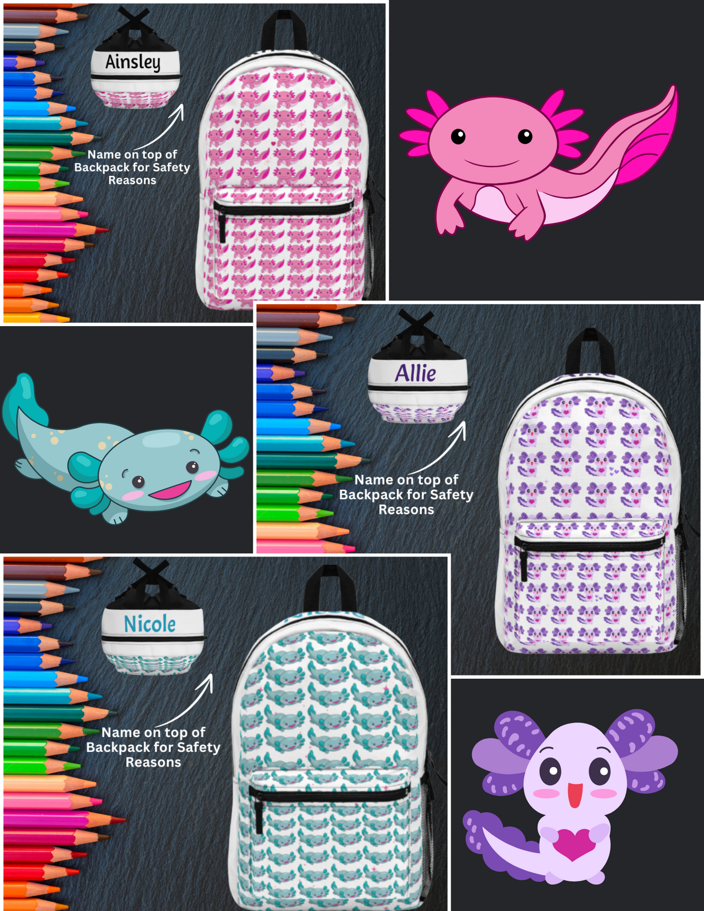 Purple Axolotl Backpack- Personalization Available at NO Charge