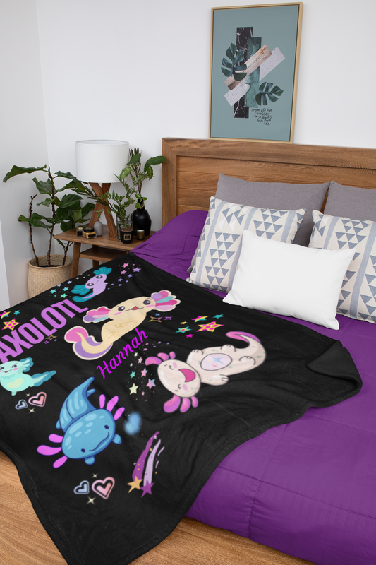 Personalized Axolotl Plush Fleece Blanket in a generous 50x60 size