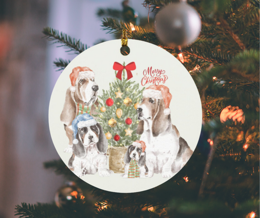 Basset Hound Christmas Circle Ornament