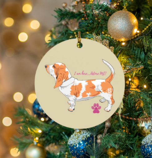 Basset Hound Adorable Pink Writing Circle Ornament