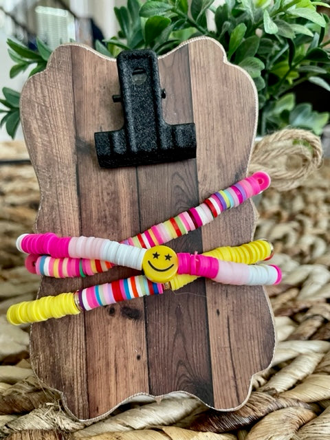 Smiley face Clay Bead Bracelets- Set of 3  (4 different options)