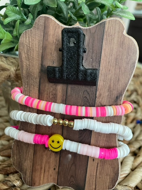 Smiley face Clay Bead Bracelets- Set of 3  (4 different options)