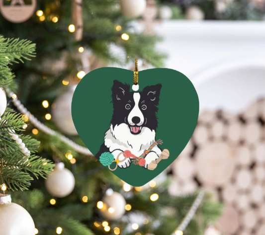 Border Collie Heart Ornament