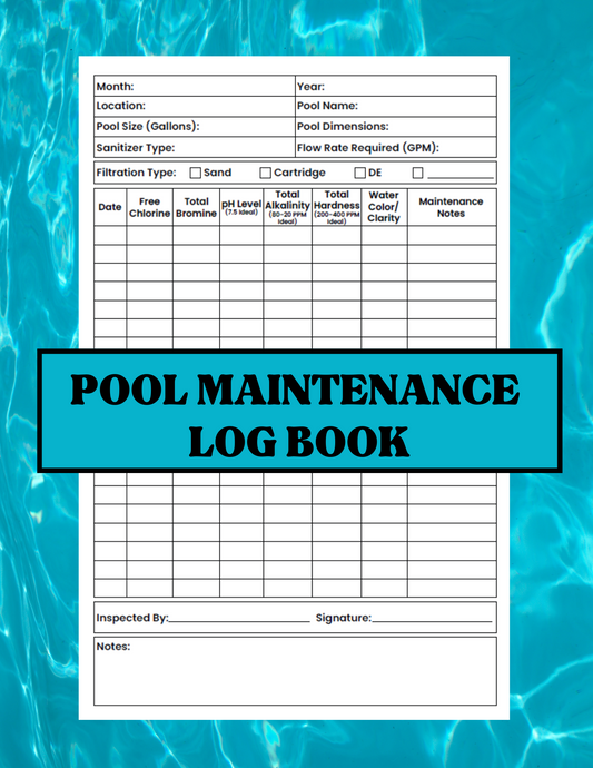 Pool Maintenance Log Book- Easy to Use to track chemicals and more