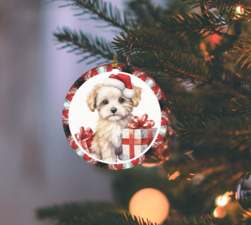 Adorable Dog Circle Ornament