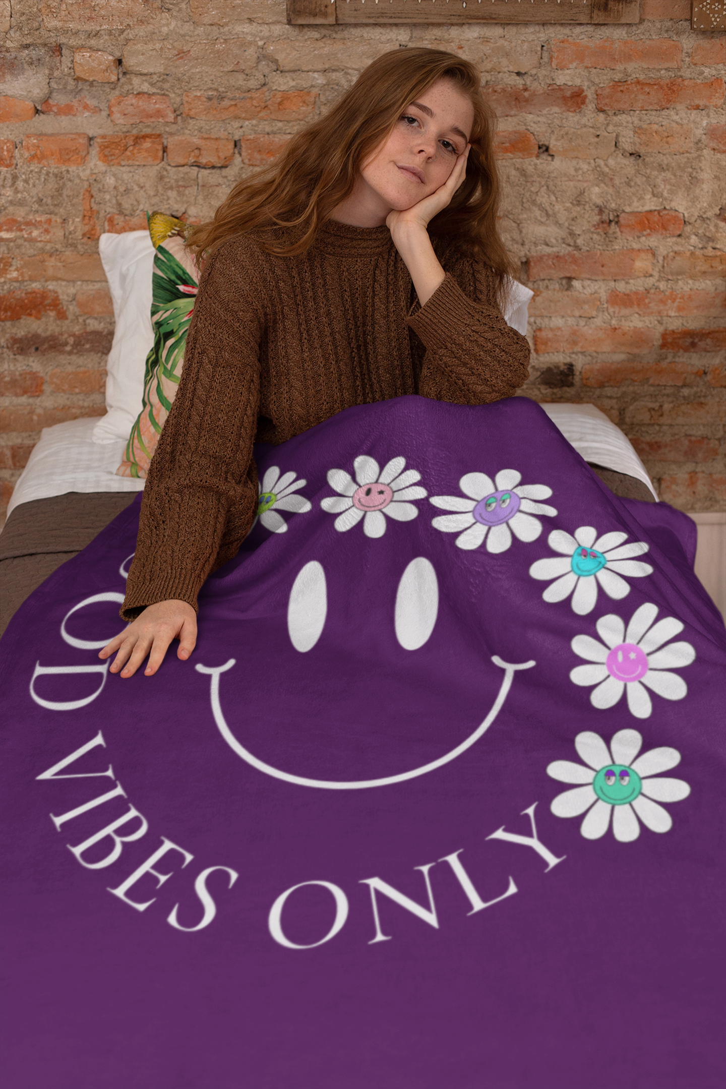 Good Vibes Only Flower Plush Fleece Blanket - 50x60! Popular with Tweens and Teens. Free Shipping