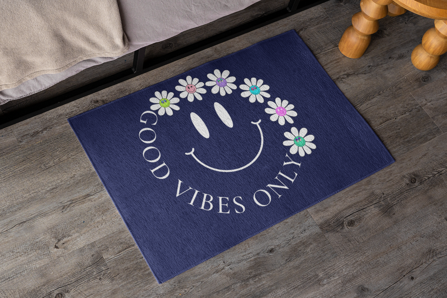 Good Vibes Only Indoor Doormat- Can be used as Bath Mat, Rug or Door Mat! Fun Smiley face design