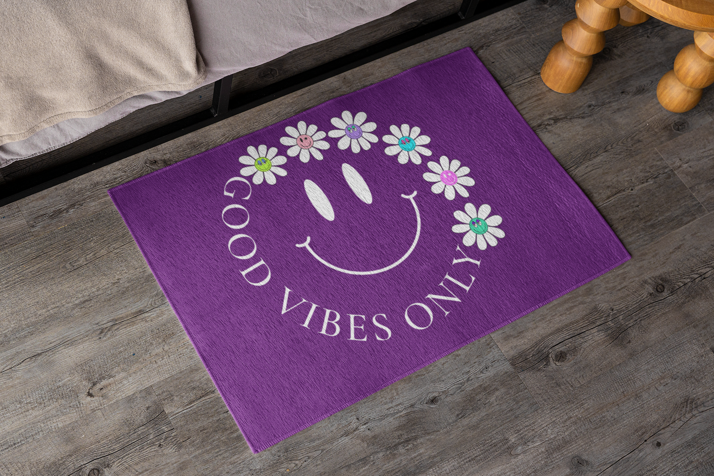 Good Vibes Only Indoor Doormat- Can be used as Bath Mat, Rug or Door Mat! Fun Smiley face design