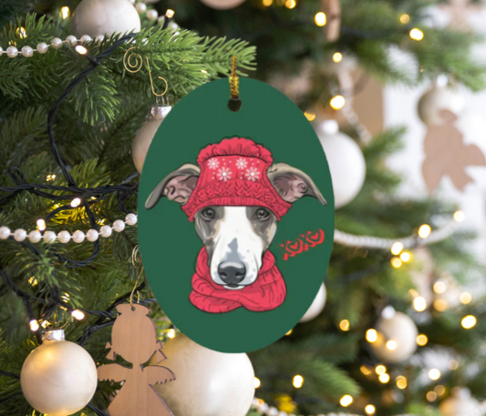 Greyhound Christmas Oval Ornament