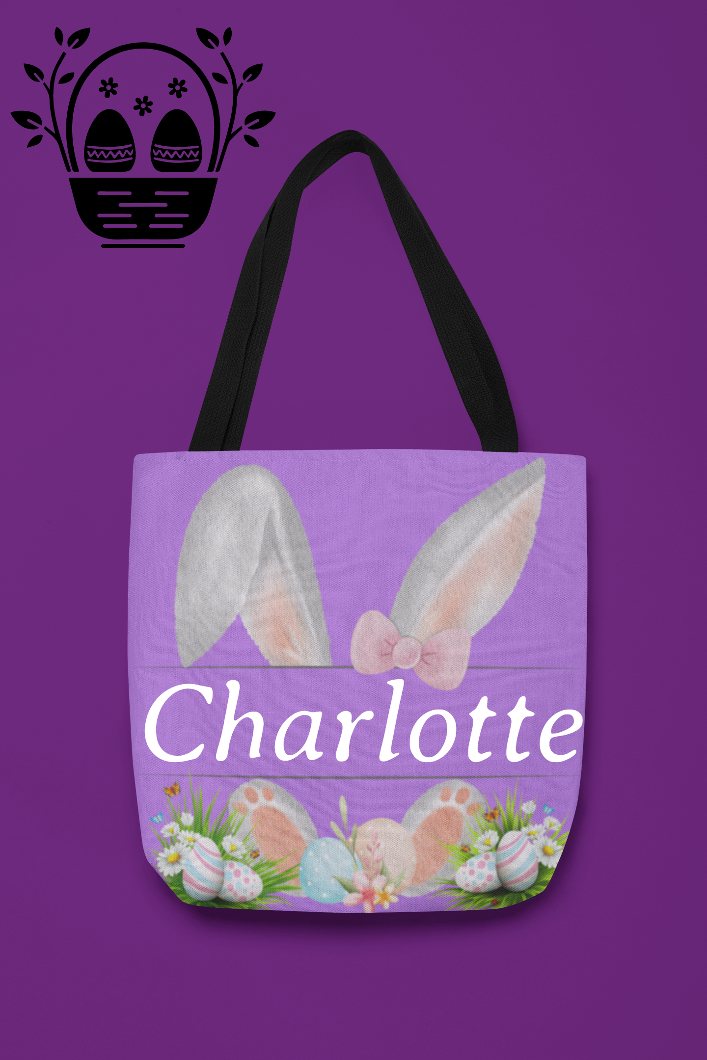 Personalized Lilac Easter Tote Bag in 2 sizes. Easter Egg Hunting & carry all your Easter swag